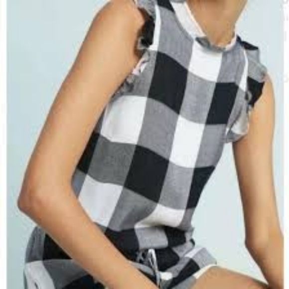 Cloth & Stone Anthropologie Buffalo Plaid Ruffled Romper in Small - Picture 2 of 9